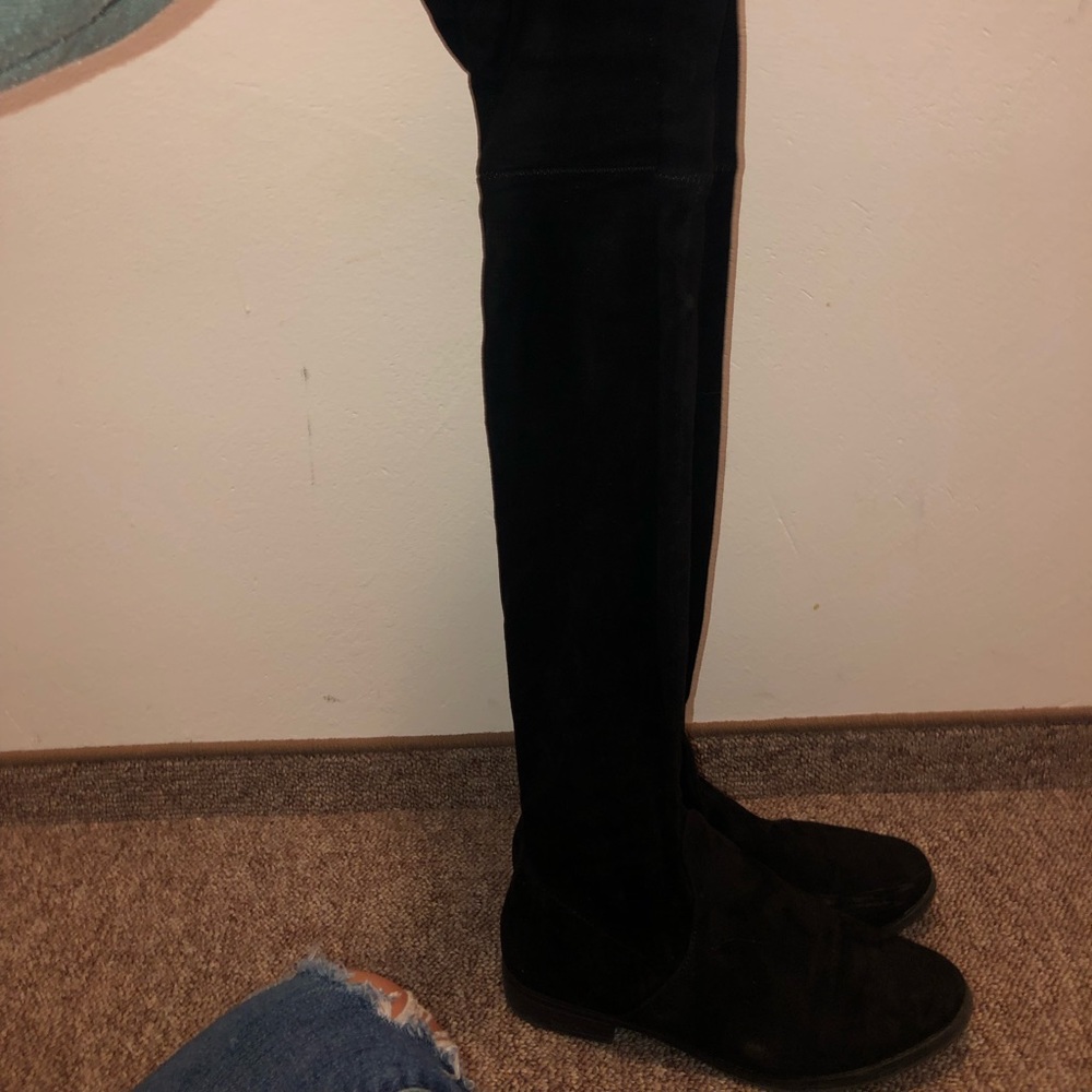 Black suede over the knee flat boots